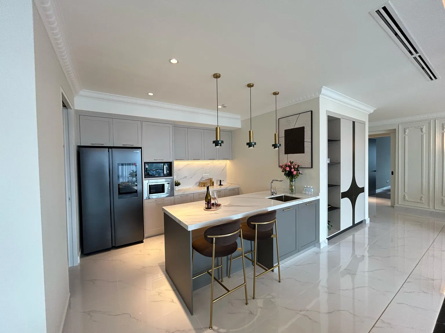 Modern designer dry kitchen with premium fittings at Cappella Embassy